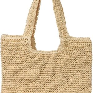 GOLDTIMO Beach Bags for Women - Summer Soft Large Woven Shoulder Purse Handbag, Beach Tote Straw Bag for Summer Vacation