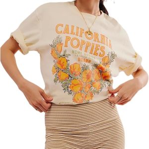 Womens Oversized Vintage Flower Graphic Tees Tops Y2k California Aesthetic Baggy T-Shirts Fruit Coastal Summer