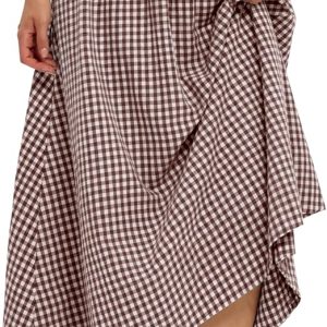 LOMON Midi Skirts for Women with Pockets A-Line Cotton Flowy Elastic Waist | Maxi Skirt Boho Summer Beach Casual Dress Outfit