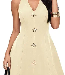 PRETTYGARDEN Women's Summer Halter V Neck Cocktail Dresses | Sleeveless A Line Mini Dress, Backless, Starfish Button, Elegant Spring Outfits for Wedding Guest, Beach Party, Resort Wear