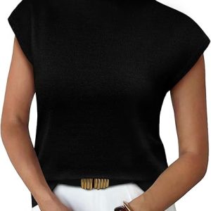 Sampeel Womens Short Sleeve Sweater Mock Neck Summer Top Dressy Casual Basic Knit Pullover Shirt