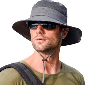 Sun Hats for Men Women UPF 50+ Breathable Wide Brim Summer Fishing Hat | Water Resistant Foldable Lightweight Detachable Chin Strap
