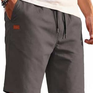 COOFANDY Mens Casual Cotton 9'' Shorts Drawstring Summer Beach Chino Shorts | Elastic Waist, Twill Cotton Fabric, Deep Side Pockets, 9 Inch Chino Length, Regular Fit, Leather Logo, Summer Cruise Vacation