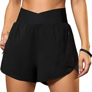 Blooming Jelly Women's Athletic Running Shorts Crossover Gym Workout Shorts | Stretchy High Waisted, Tummy Control, Pockets, Quick Dry, 2.8", Summer Fitness Clothing, for Sports, Exercise, Hiking, Yoga