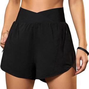 Blooming Jelly Women's Athletic Running Shorts Crossover Gym Workout Shorts | Stretchy High Waisted, Tummy Control, Pockets, Quick Dry, 2.8", Summer Fitness Clothing, for Sports, Exercise, Hiking, Yoga