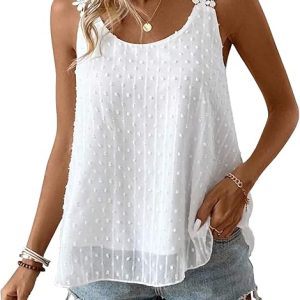 Falechay Tank Tops for Women Flowy Sleeveless Boho Summer Lace Camisole | Crewneck, Dressy Casual, Hide Tummy, Babydoll Chiffon Blouses, Swiss Dot, Crochet Tank Top, Beach, Holiday, Trendy 2026