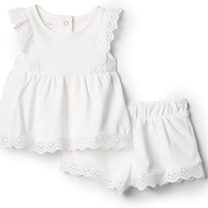 Amazon Essentials x Sofia Grainge Toddlers and Baby Girls' Cotton Eyelet Top & Shorts Play Set, Multipacks