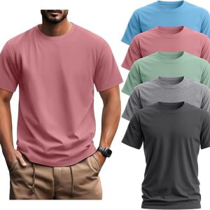 Ficerd 5 Pack Mens Big and Tall T Shirts | 95% Cotton, Short Sleeve Tee, Loose Fit, Summer Crew Neck, Plain, Oversize Top, Soft, Breathable, Casual, Daily Wear
