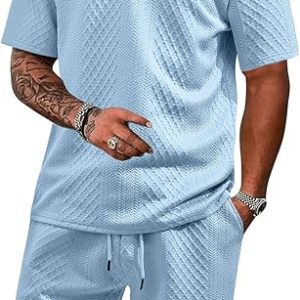 Men's 2 Pieces Outfits Casual Polo Shirt and Shorts Set Collar Athletic Jogging Summer Tracksuit