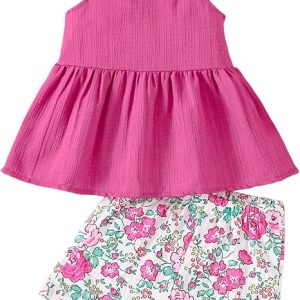 Baby Girl Summer Clothes Toddler Outfit Sleeveless Shirt Swing Cami Tank Top Cute 2 Piece Short Set 1-5 Years