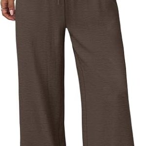 Sampeel Wide Leg Pants for Women Flowy Palazzo Drawstring Elastic Waist Trousers with Pockets Summer Beach Vacation Clothes