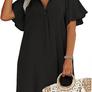 AI'MAGE Womens Swimsuit Coverup Short Sleeve Beach Bathing Suit Cover Up Swimwear Flowy Ruffle Bikini Dress Shirt