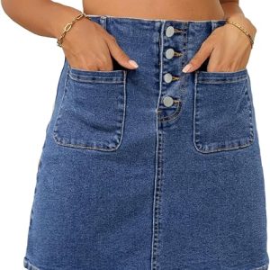 Sidefeel Women's Jean Skirt High Waist Denim Skirt | Stretch, Summer, Single-button, Knee Length, Trendy Fashion, Business Casual Outfits, Homcoming, Early Fall