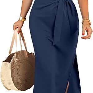 ANRABESS Womens Summer Maxi Dress Casual Crew Neck Tie Waist Split Wrinkle-Free Fit Long Fashion Vacation Dresses 2026 Spring