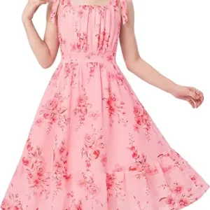 GRACE KARIN Girls Hawaiian Dress Floral Chiffon A-Line Sleeveless Summer Sundress for Beach Vacation Party 7-16