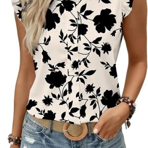 Astylish Womens 2026 Floral Chiffon Blouses Ruffle Sleeve Tops Tank Shirts | Fitted, Boho, Chic, V Neck
