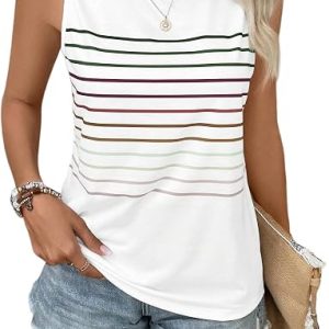 EyMuse Tank Tops for Women Summer Striped Sleeveless Tshirts Casual Clothes | Ladies Tops and Blouses Loose Crewneck Comfortable Shirts 2026 Fashion Beach Vacation Clothes Comfort Colors Tshirt