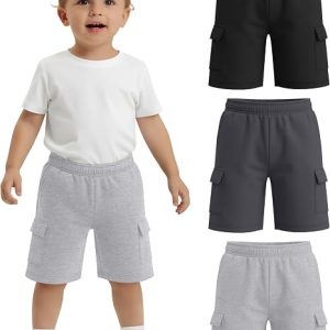 3 Pack Toddler Boy Bermuda Shorts | Kids, Bermuda, Elastic Waist, Sweatshorts, Pocket, Basic, Comfortable, Baby Boy, Casual, Summer Clothes,