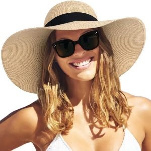 FURTALK Womens Sun Straw Hat Wide Brim Floppy Summer Beach Hats for Women | Extra Wide Floppy Brim, Tightly Woven Paper Straw, Foldable Shape Retention, Adjustable Chin Strap, Ideal for Vacation