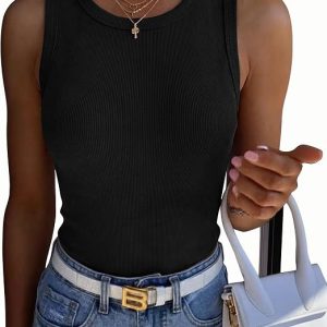 Zeagoo Womens Sleeveless Crewneck Ribbed Tank Tops Casual Basic Summer Top | Cute Going Out Shirts, Slim Fitted Women Tops, Racerback Top Shirt Clothes, Dressy Casual Fashion Clothing