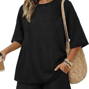 Sampeel Womens 2 Piece Sets 3/4 Sleeve Oversized Tops Lounge Sets Loungewear Business Casual Summer Outfits Workout
