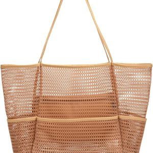 Tainehs Beach Mesh Tote Bag for Women, Large Travel & Pool Bag, Lightweight Vacation Cruise Tote (Inside Out – Flip to Use)