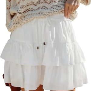 LOMON Flowy Skorts for Women Boho Ruffled High Waist Mini Tiered Skirts