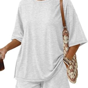 Trendy Queen Women's 2 Piece Summer Matching Set Lounge Wear with Pockets | Vacation Travel Outfit, Airport Resort Wear, Athleisure Clothing, Oversized Top & Loose Fit Shorts