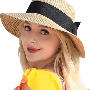 Beach Sun Straw Hats for Women, UPF 50+ UV Sun Protection Summer Straw Hat | UPF 50+ UV Sun Protection, Premium Paper Straw Woven, Lightweight & Breathable, Wide Brim Design (3.54"), Foldable & Packable