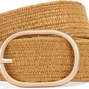 XZQTIVE Stretchy Raffia Belt for Women Straw Woven Elastic Belt Summer Boho Rattan Belts for Beach Vacation