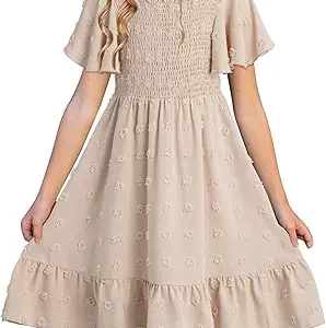 blibean Girls Summer Dresses Kids Polka Dot Smocked Dress Size 6-15 Years