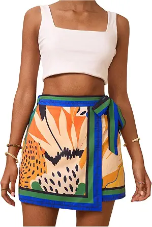 MakeMeChic Women's Floral High Waist Skirt Wrap Knot Side Summer Short Skirts