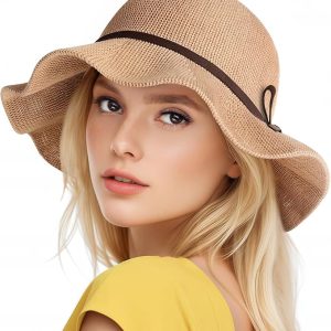 Beach Hats for Women, UPF 50+ UV Protection Foldable Sun Hat Summer Travel | Foldable Design for Easy Storage, Wide Brim for Full Coverage, Knitted Hat for Summer, Perfect for Beach & Outdoor Activities