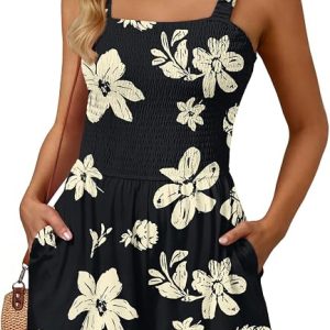 AUTOMET Rompers for Women Summer Vacation Beach Outfits | Floral Short Romper, Square Neck Overalls, 2026 Resort Wear, Casual Loose Jumpsuits, Lightweight fabric, For Cocktail Party