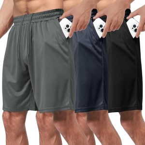 BOOJO 3 Pack Gym Basketball Mens Shorts - Quick Dry Black Workout Athletic Shorts with Pockets for Casual Running(S-6XL)