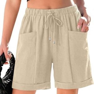 SHEWIN Womens Shorts Lightweight Bermuda Shorts for Women Casual 5 Inch Inseam Summer Linen Shorts with Pockets