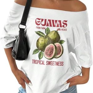 SOLY HUX Women's Summer Graphic Tee Off The Shoulder Oversized Y2K T Shirt | Graphic Tees, Off The Shoulder, Short Sleeve, Oversized, Vintage Tops