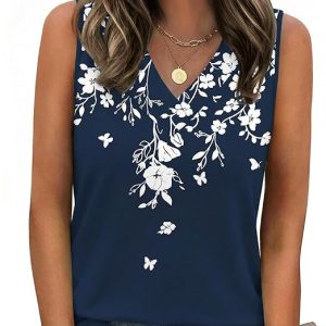 Zeagoo Tank Top for Women V Neck Loose Fit Sleeveless Summer Tops Shirts | Business Casual Outfits, Dressy Blouses Clothes, Women's Fashion Clothing, Trendy Cute Tops, Suitable for Summer and Fall