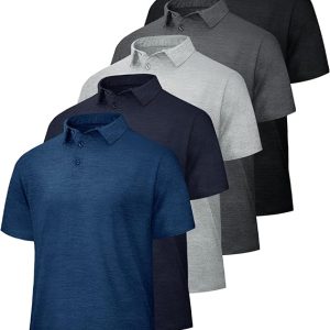 BOOJO 5 Pack Polo Shirts for Men - Quick Dry Moisture Wicking Performance Short Sleeve Mens Golf Shirts for Work Athletic