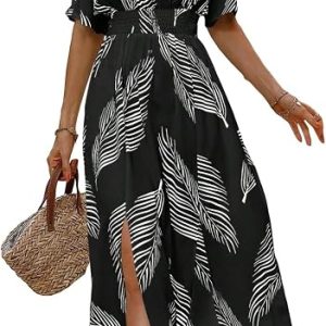 Verdusa Women's Vacation Beach Hawaiian Dress Summer Tropical Maxi Dresses | Cruise Dresses, Summer Cold Shoulder Dress, Resort Wear, Vacation Outfits, Island Dress