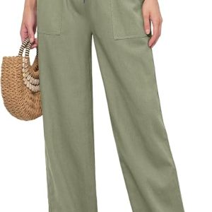 Willit Women Linen Pants Wide Leg Palazzo Trousers 29"/31"/ 33" | Breathable Linen Blend, Lightweight, Elastic Drawstring Waist, 4 pockets, Perfect for Summer, Travel, Beach