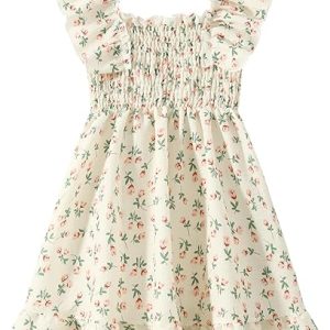 Girls Summer Dress Floral Ruffle Sleeve Swing Flowy Dresses A-line Sundress for Girls Casual Beach Wedding Dress