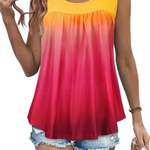 Womens Tank Tops Summer Sleeveless Blouse Crewneck Loose Fit Tunic Shirt | Trendy front pleat casual tops, Flowy floral print outfits, Fashion clothes for ladies