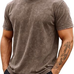 Runcati Mens Short Sleeve Acid Wash T-Shirts | 100% Cotton, Vintage, Fitted, Crew Neck, Casual, Summer Fashion