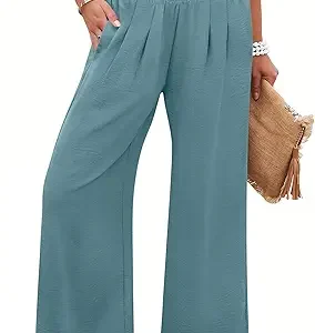 ANRABESS Womens Wide Leg Palazzo Pants with Pockets | Lightweight Breathable High Waisted Pants, Beach Vacation Flowy, Lounge & Casual Summer Trousers
