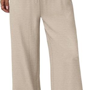 Sampeel Wide Leg Pants for Women Flowy Palazzo Drawstring Elastic Waist Trousers with Pockets Summer Beach Vacation Clothes