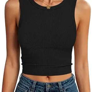 ANRABESS Womens Crop Tank Tops High Neck Sleeveless Ribbed Knit Slim Fit Shirts 2026 Summer Casual Basic Workout Clothes