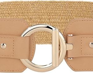 JASGOOD Straw Woven Elastic Belt for Women Vintage Wide Stretch Waistband for Dress Boho Ladies Summer Dress Belt