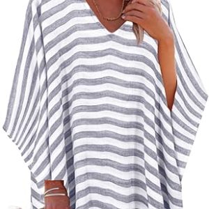 Moss Rose Women's Swimsuit Cover Up Beach Kaftan for Bathing Suit Coverups | Cover Ups for Swimwear Women, V Neck caftans for Women, Loose Resort Wear with Floral Print, Pool Vacation Dress