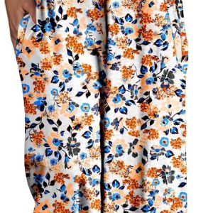 YESNO Women's Summer Boho Cotton Casual Jumpsuits Wide Leg Overalls Floral Print Baggy Rompers with Pockets PZZCR